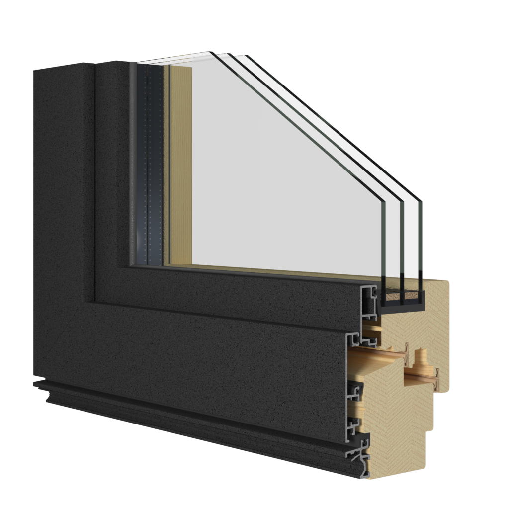 Ekoline Premium 68 – Profilansicht eines Holz-Aluminium-Fensters