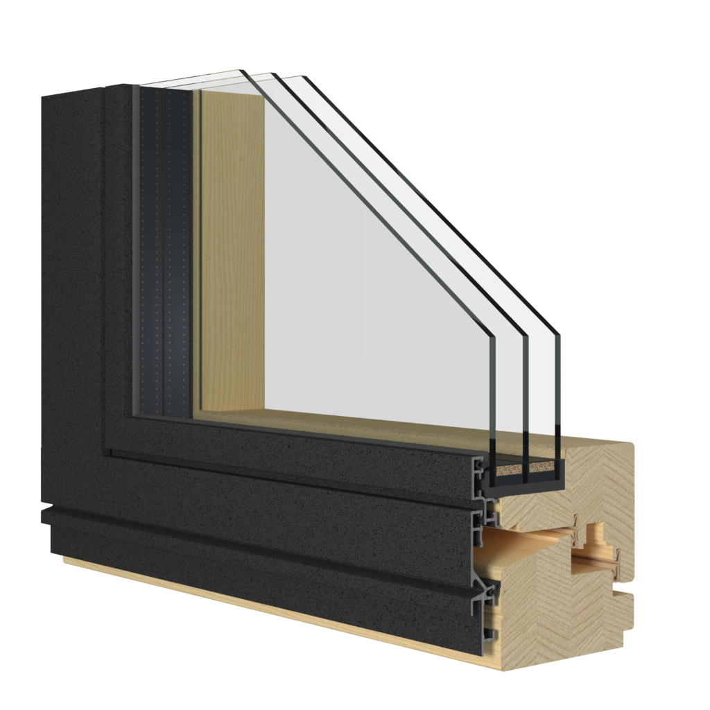 Newline Premium 92 – Profilansicht eines Holz-Aluminium-Fensters