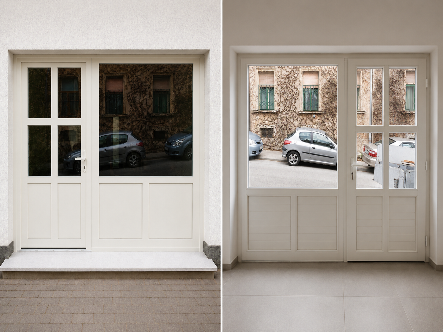 White timber entrance door with glazing panels