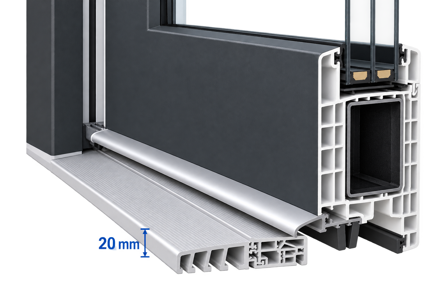 GEALAN S 9000 door threshold and frame section marked 20 mm